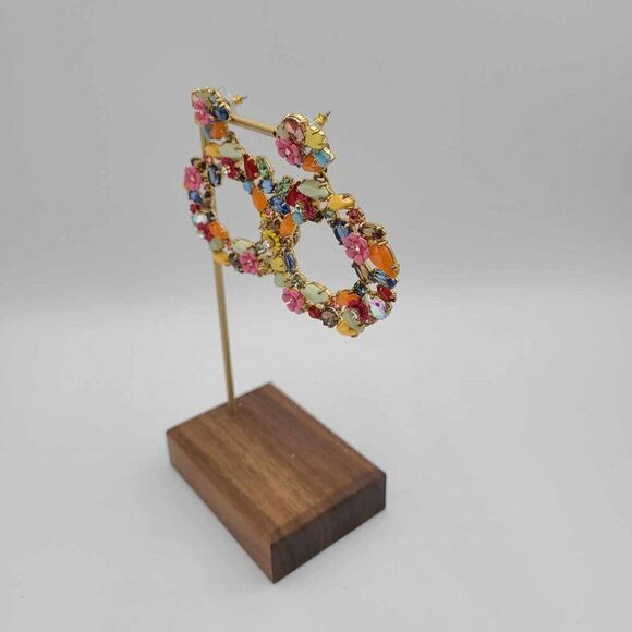 NWOT J Crew Multi Color Crystal Floral Wreath Stud Earrings - Picture 6 of 8